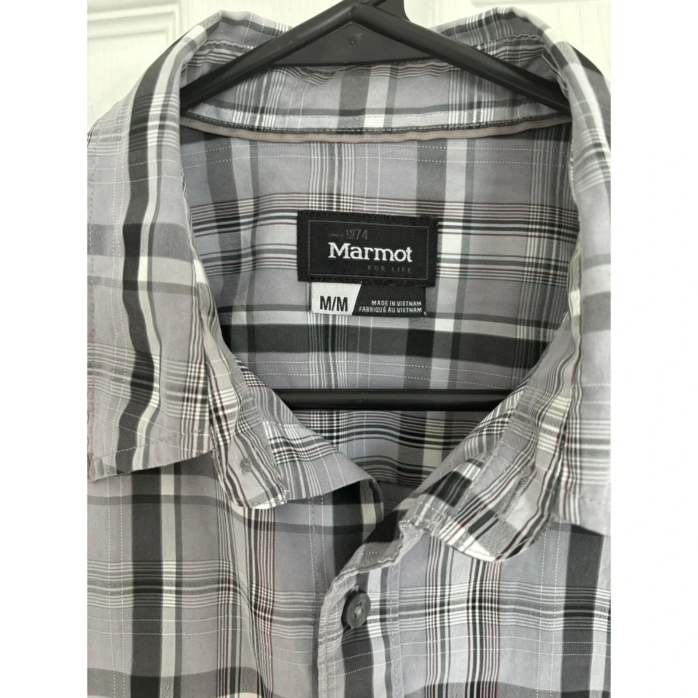 Marmot Mens Plaid Button Up Shirt Size M Gray Lightweight Outdoor Hiking Camping - Picture 4 of 9